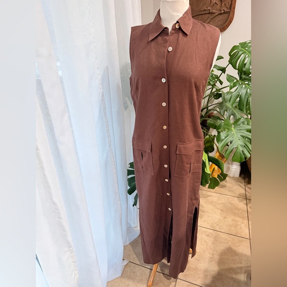 ecru Dresses & Skirts - Ecru Maggy Linen Blend Sleeveless Button Front Midi Dress Size 8